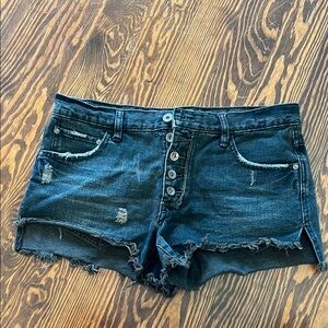 Free People Black Jean Shorts Distressed Frayed Hem